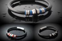 Leather Bracelet with Black Crystal Design - Customise Colour & Size