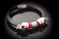 Double Skull Leather & Steel Bracelet - Customisable!!