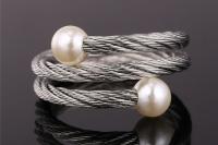 White Pearl Adjustable Wrap Ring - Stainless Steel
