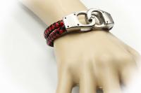 Handcuff Design Leather & Steel Red & Black Bracelet.