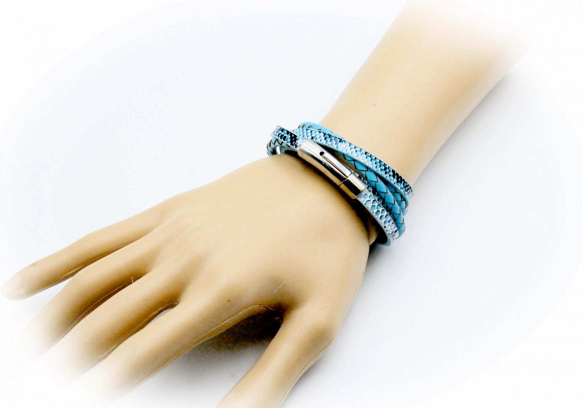 Blue Coiled Snake Wrap Around Double Layer Bracelet