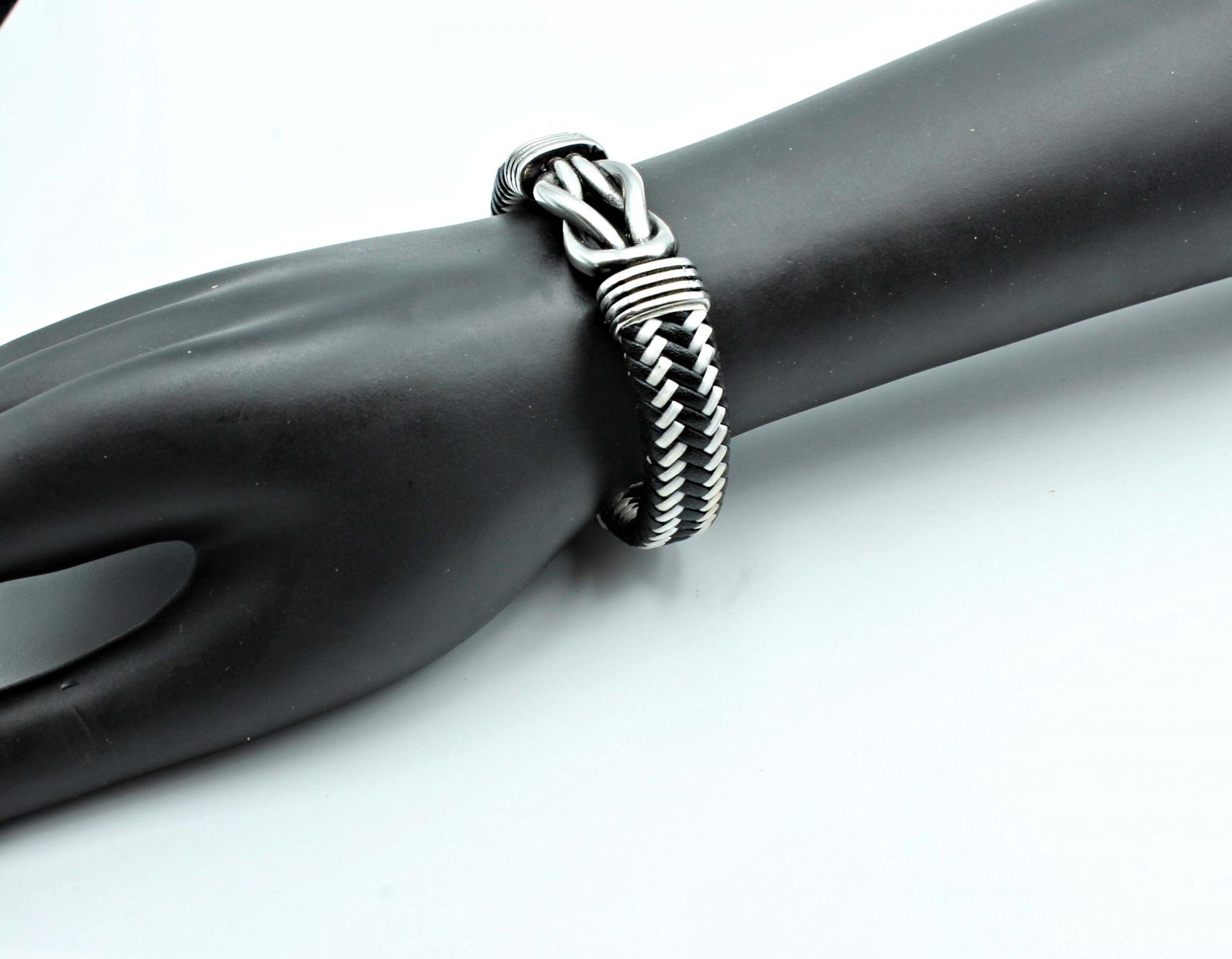 Knot Design Black & White Unisex Leather Bracelet