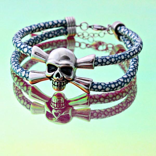 Leather Skull Pirate Double Layer Bracelet In Stingray Leather - Customisable!
