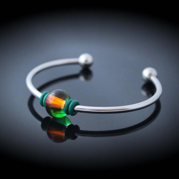 Torque Bangle With Colourful Glass Bead - Stainless Steel