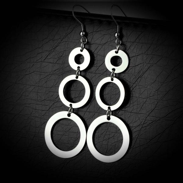 Stainless Steel Triple Circle Dangle Earrings