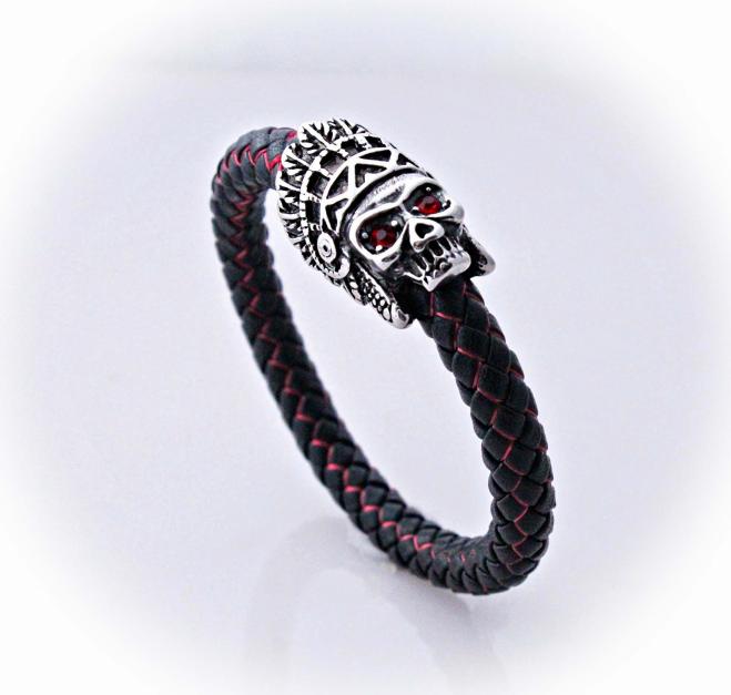 Indian Warrior Skull Leather Bracelet | Wow Jewellery Online