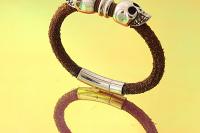 Baby Skull Rustic Brown Leather Bracelet -Customisable