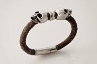 Baby Skull Rustic Brown Leather Bracelet -Customisable
