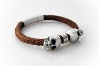 Baby Skull Rustic Brown Leather Bracelet -Customisable