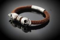 Baby Skull Rustic Brown Leather Bracelet -Customisable