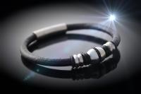 Leather Bracelet with Black Crystal Design - Customise Colour & Size