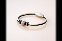 Black and White Leather & Stainless Steel Bracelet