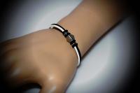 Black and White Leather & Stainless Steel Bracelet