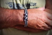 Wide Braid Black & White Leather Bracelet Interwoven Design