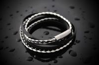 Leather Multiwrap Double Strand Black & White  Bracelet - Crafted To Size