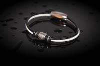 Black and White Leather & Stainless Steel Bracelet