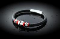 Leather Bracelet with Black Crystal Design - Customise Colour & Size