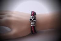 Black Eyed Skull Bracelet With A Multi Colour Strand Twist
