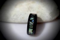 Tungsten Ring in Black With Shell Design