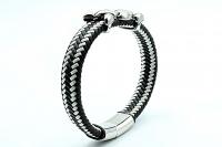 Wide Braid Black & White Leather Bracelet Interwoven Design