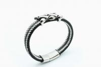 Wide Braid Black & White Leather Bracelet Interwoven Design
