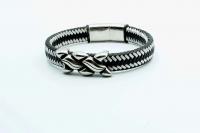 Wide Braid Black & White Leather Bracelet Interwoven Design