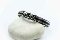 Wide Braid Black & White Leather Bracelet Interwoven Design