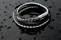 Leather Multiwrap Double Strand Black & White  Bracelet - Crafted To Size