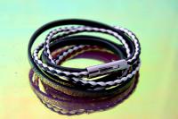 Leather Multiwrap Double Strand Black & White  Bracelet - Crafted To Size