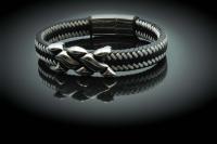 Wide Braid Black & White Leather Bracelet Interwoven Design