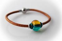 Rustic Brown leather Bracelet with Bright Captive Bead - Customise your Length