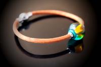 Rustic Brown leather Bracelet with Bright Captive Bead - Customise your Length