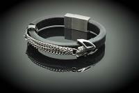 Punk Chain Leather and Steel Bracelet - Customisable!