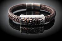 Wide Braid Leather Bracelet with Crocodile Effect Design