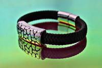 Wide Braid Leather Bracelet with Crocodile Effect Design