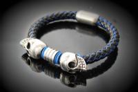 Double Skull Silk Leather & Steel Bracelet - Customise!