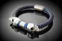 Double Skull Silk  Leather & Steel Bracelet - Customise!