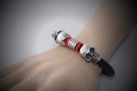Double Skull Leather & Steel Bracelet - Customisable!!