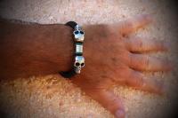 Double Skull Silk  Leather & Steel Bracelet - Customise!