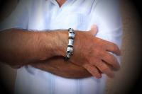 Double Skull Silk Leather & Steel Bracelet - Customise!