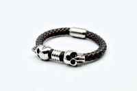 Double Skull Silk  Leather & Steel Bracelet - Customise!