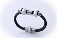 Double Skull  sheepskin Leather & Steel Bracelet - Petite Design - Customisable!