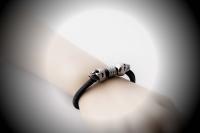 Double Skull  sheepskin Leather & Steel Bracelet - Petite Design - Customisable!