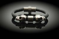 Double Skull  sheepskin Leather & Steel Bracelet - Petite Design - Customisable!