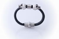 Double Skull sheepskin Leather & Steel Bracelet - Petite Design - Customisable!
