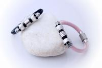 Double Skull  sheepskin Leather & Steel Bracelet - Petite Design - Customisable!