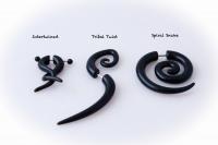 Fake Illusion Spiral Ear Taper -Black Acrylic - 3 Tribal Styles