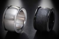 Frosted Wide Band Steel Rings Black & Silver