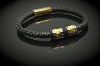 Gold Polished Stripe Bead Leather Bracelet