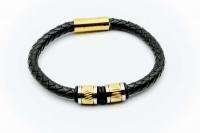 Gold Polished Stripe Bead Leather Bracelet